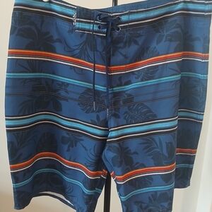 Salt Life Blue and Multicolor Striped Board Shorts